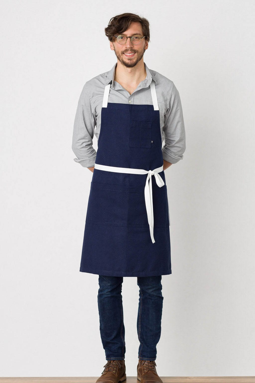 Classic Bib Apron, Cotton, Navy Blue, Front View, Men, Women, Cooks, Premium Quality, Quick Ship, Durable
