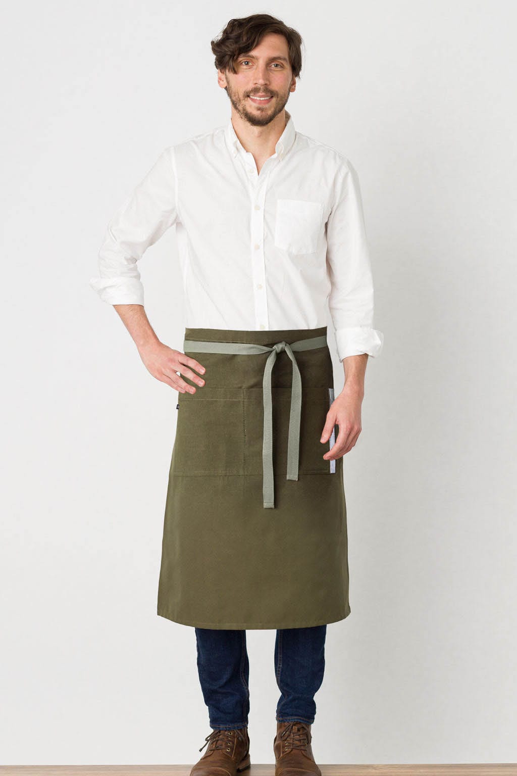 Server Half Apron, Cotton, Olive Green, Front View, Men, Women, Industry Pricing, Bulk Pricing