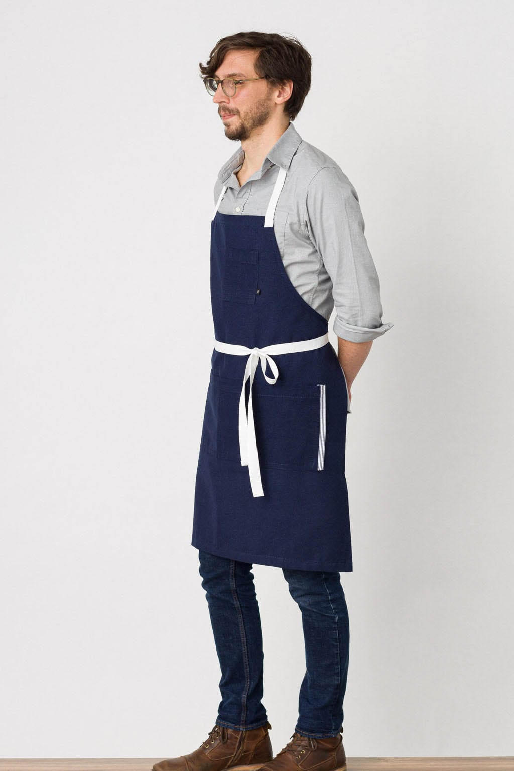 Classic Bib Apron, Cotton, Navy Blue, Side View, Industry Pricing, Best Reviews by Customers, Pro Quality