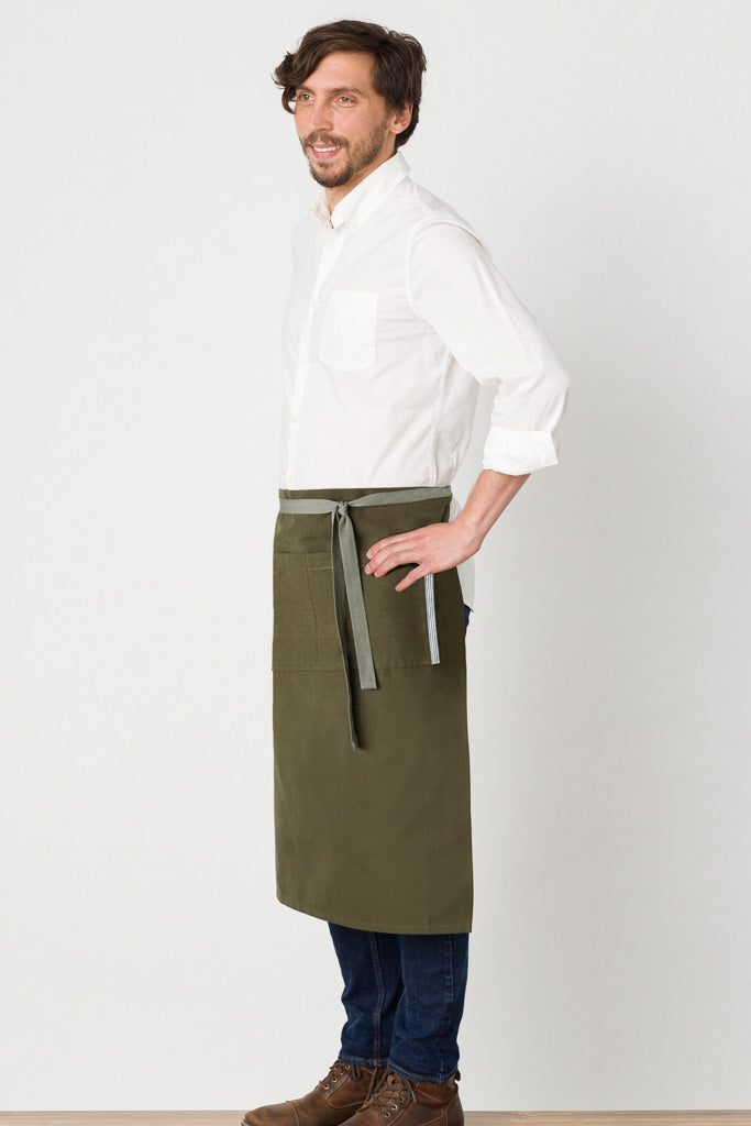 Server Waist Apron, Olive Green, Side View, Industry Pricing, Quick Ship, Restaurant Favorites