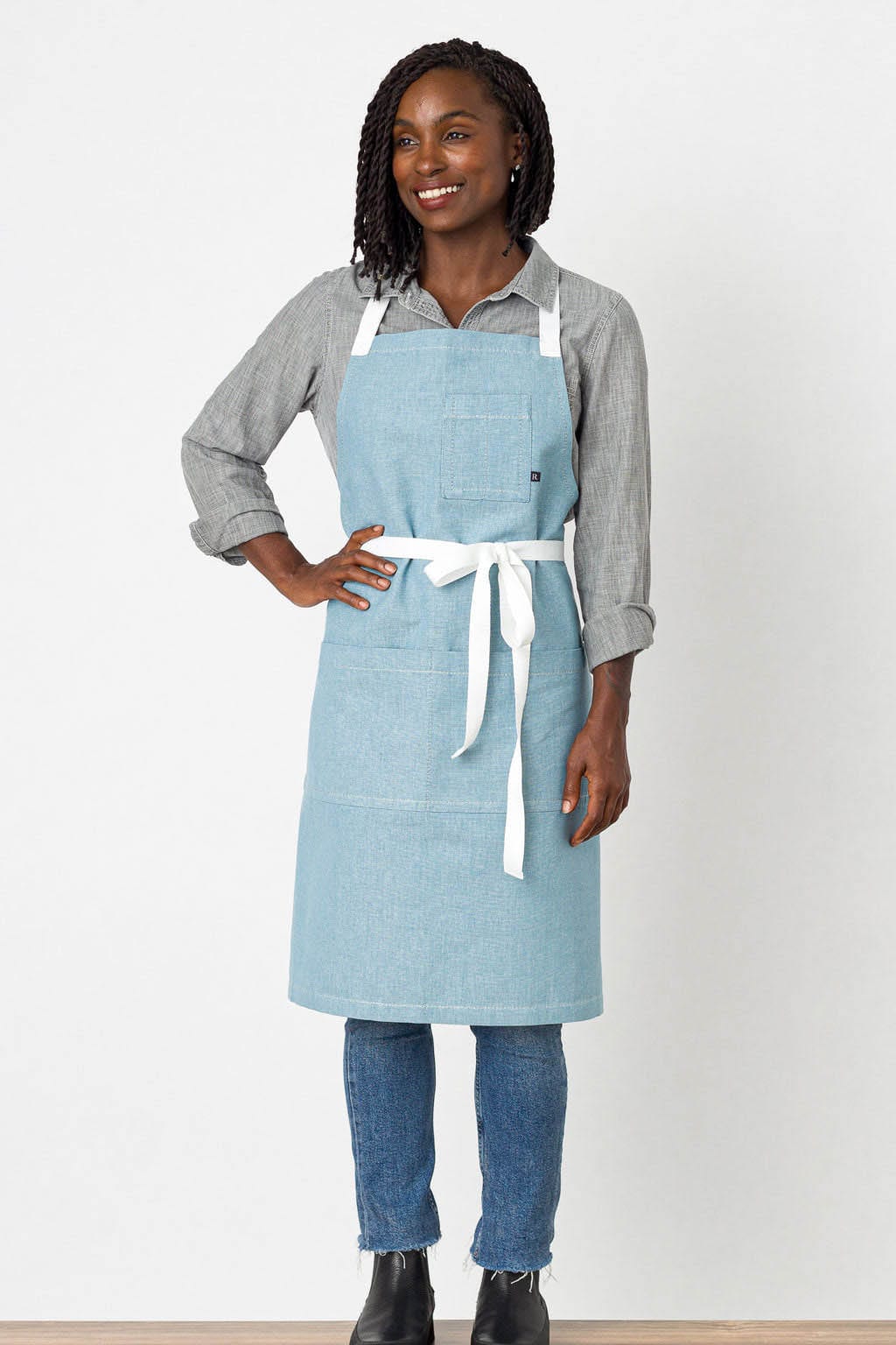 Classic Chef Apron, Cotton, Powder Blue, Front View, Men, Women, Customer Favorite, Quick Ship
