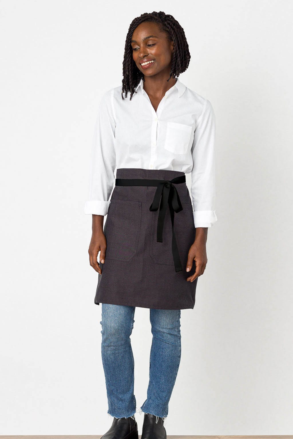 Server Waist Apron, Wrinkle Resistant, Black, Front, Men, Women, Cooks, Premium