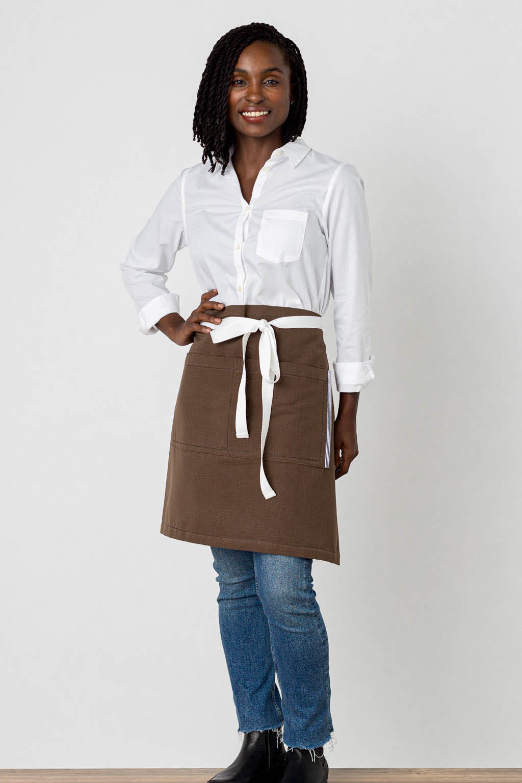 Server Waist Apron, Cotton, Brown, Front View, Men, Women, Cooks, Industry Pricing