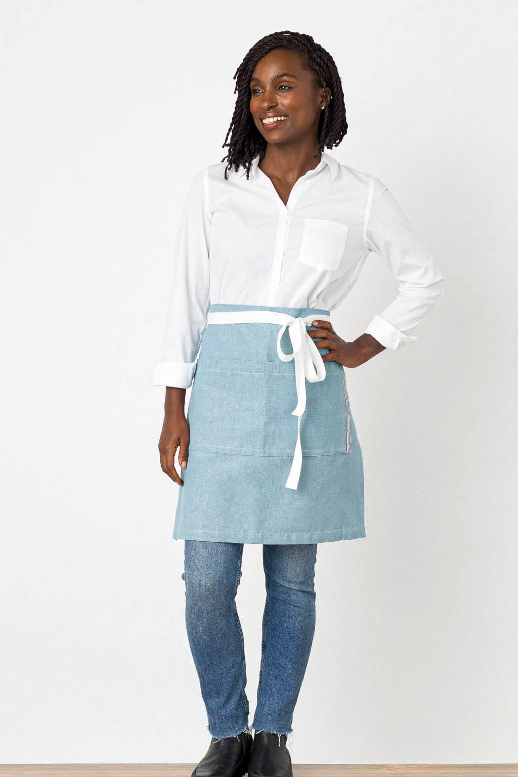 Server Waist Apron, Light Blue, Front View, Men, Women, Quick Shipper, Affordable