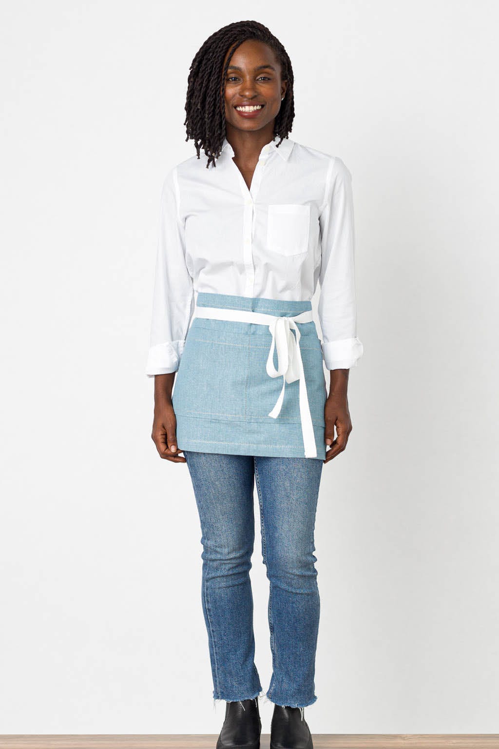 Server Half Apron, Cotton, Powder Blue, Front View, Men, Women, Pro, 5-Star Reviews