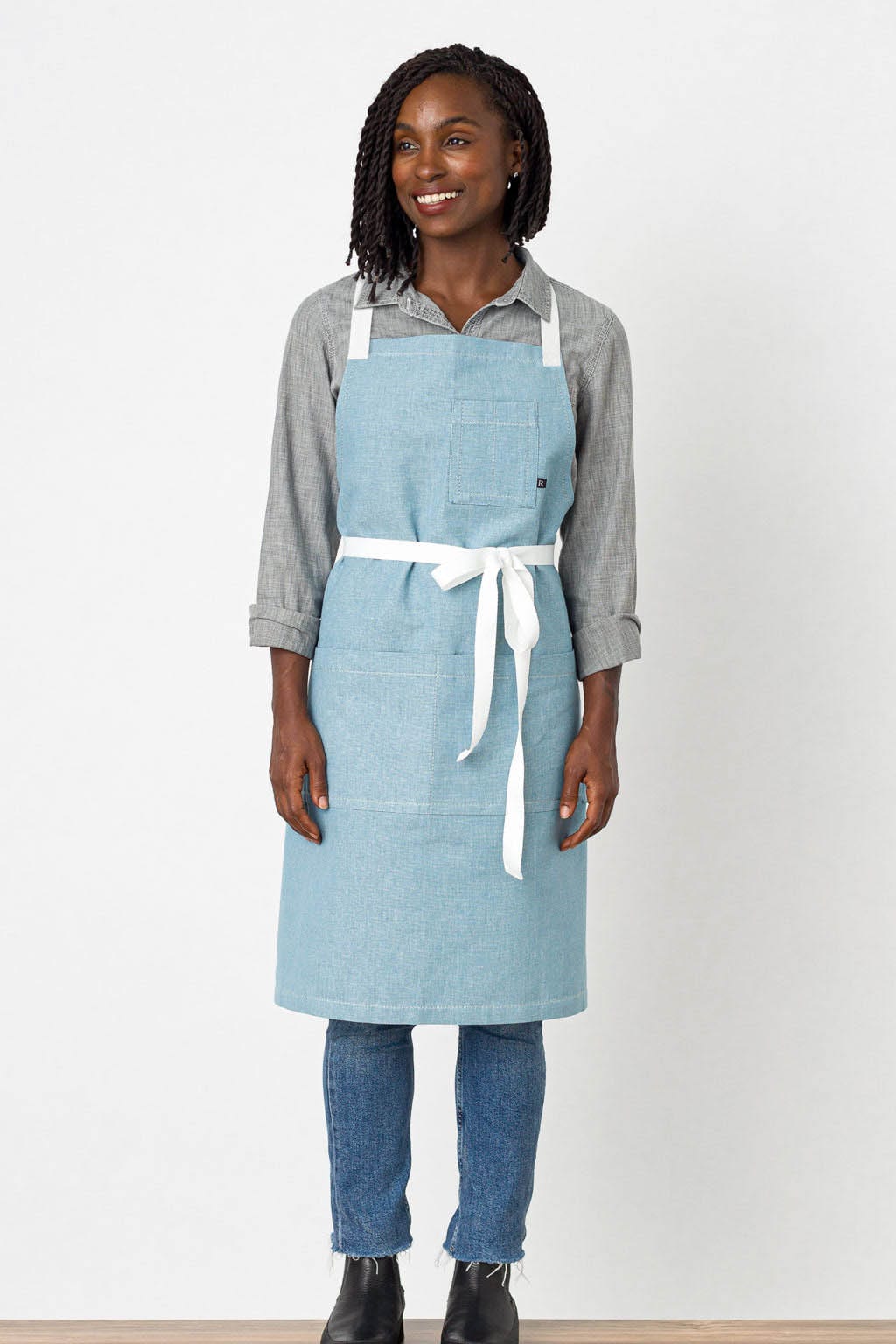 Crossback Chef Apron, Powder Blue, Front View, Men, Women, Worn by Top Chefs, Quick Ship, Wholesale