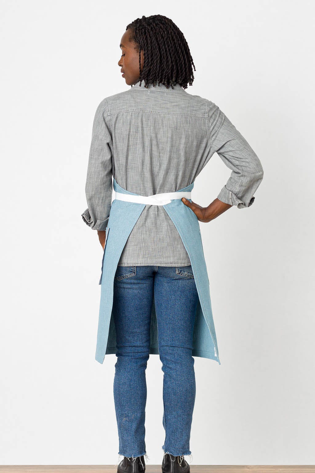 Classic Chef Apron, Cotton, Powder Blue, Rear View, Volume Discounts, 5-Star Reviews, Bulk Pricing
