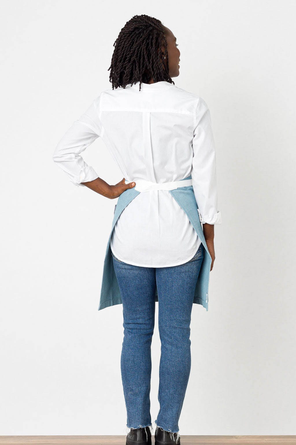 Bistro Server Waist Apron, Powder Blue, Rear View, Premium Quality, 5-Star Reviews