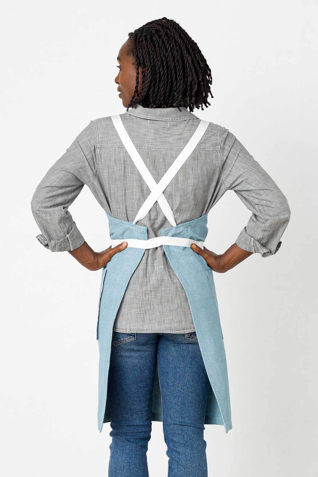 Crossback Bib Chef Apron, Cotton, Powder Blue, Comfortable, Rear View, Volume Discounts, Pro Quality