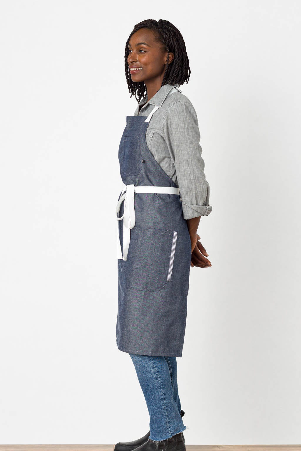 Classic Chef Apron, Wrinkle Resistant, Blue Denim, Side View, Best Reviews, Best Reviews