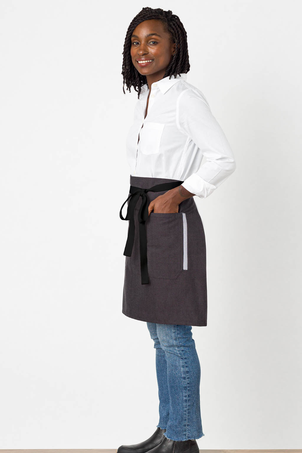 Server Waist Apron, Poly-Cotton, Black, Side View, Volume Pricing, Professional Quality