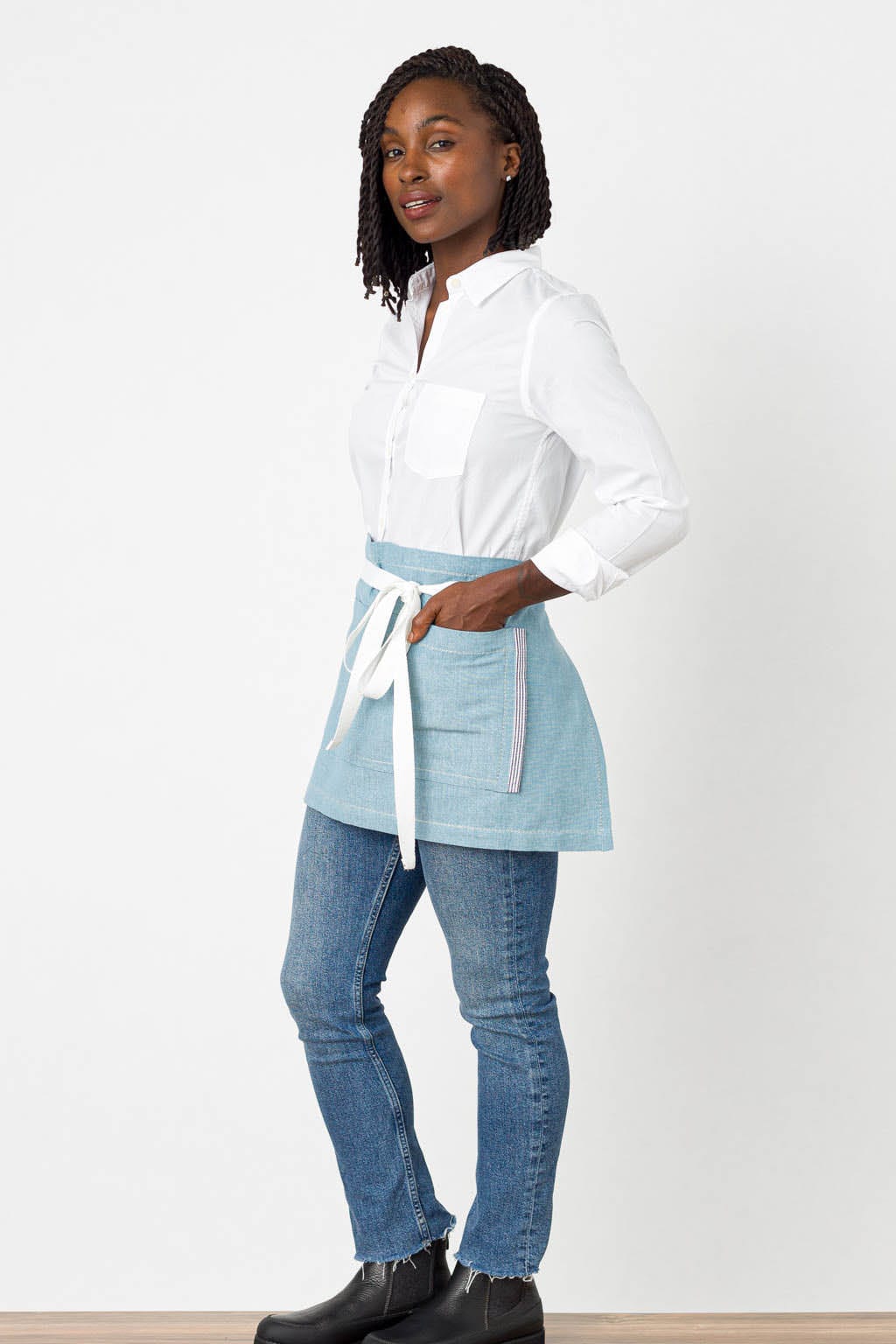 Bistro Server Waist Apron, Cotton, Light Blue, Side View, Premium Quality, Bulk Prices