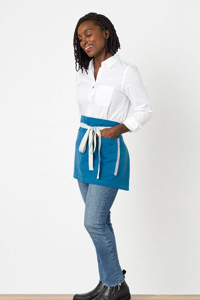 Server Half Apron, Cotton, Seaside Blue, Side View, Worn by Top Chefs