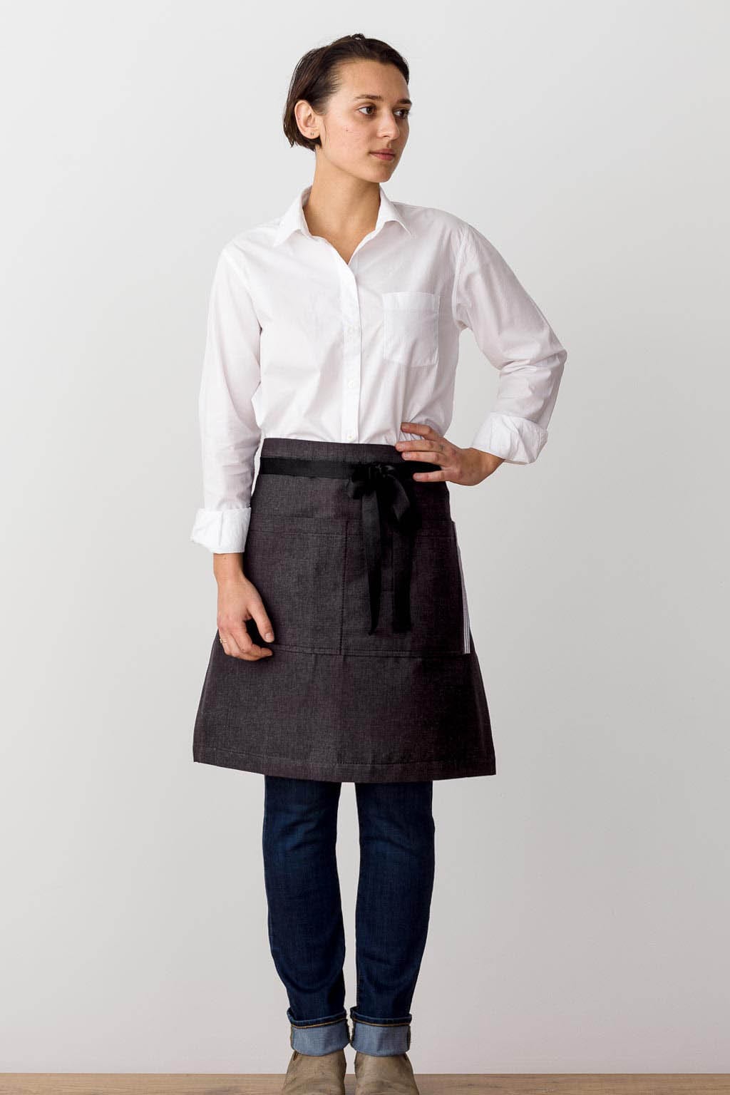 Server Half Apron, Cotton, Black, Front View, Men, Women, Volume Discounts, Affordable