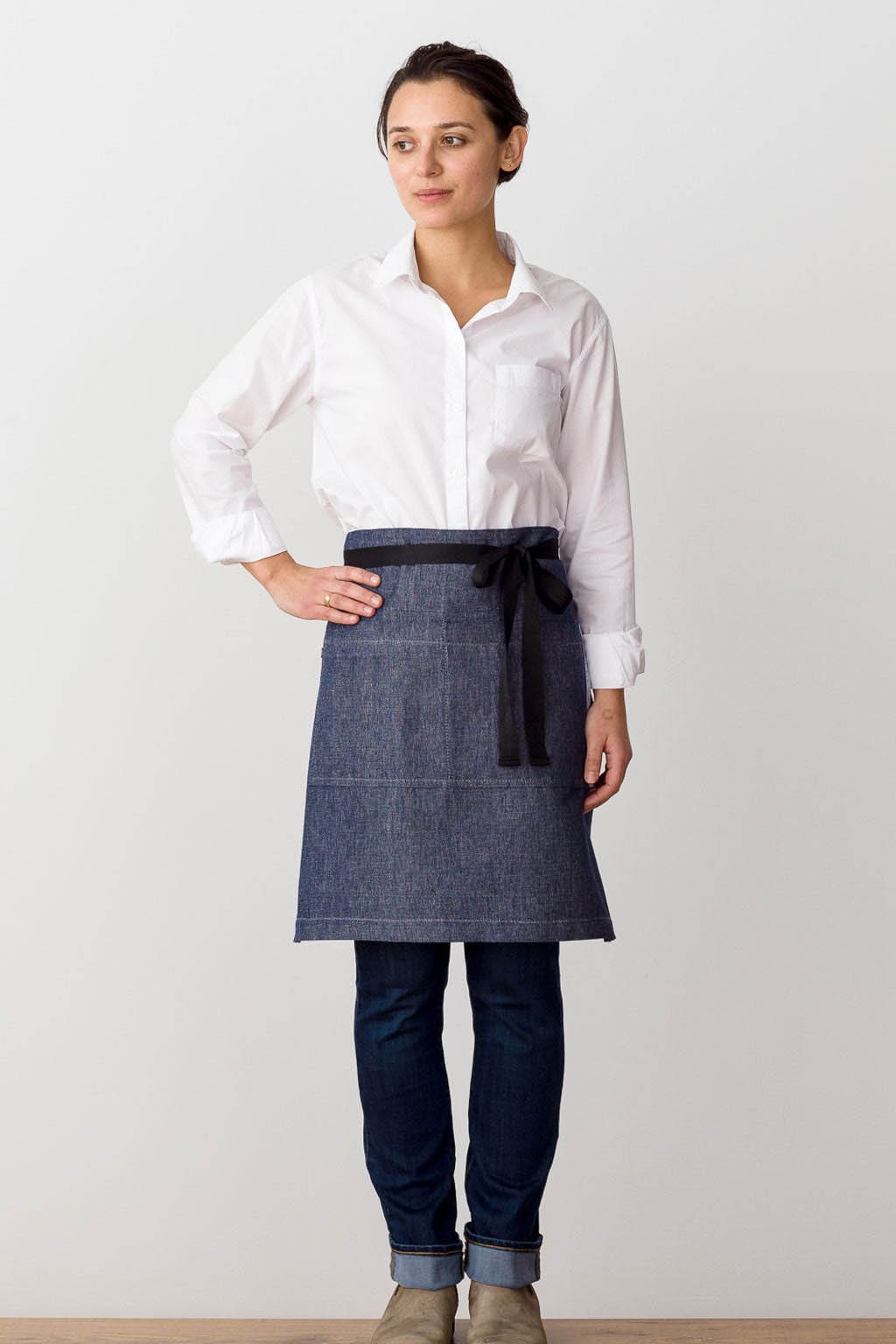 Bistro Server Waist Apron, Cotton, Blue Jean Denim, Front View, Quick Ship, Bulk Pricing
