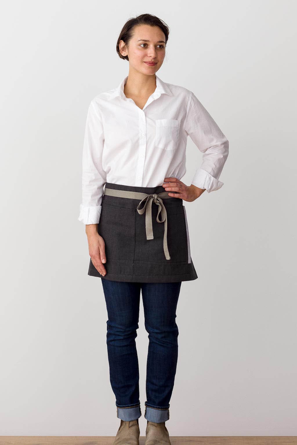 Server Half Apron, Cotton, Charcoal Black, Front View, Men, Women, Cooks, Modern Design