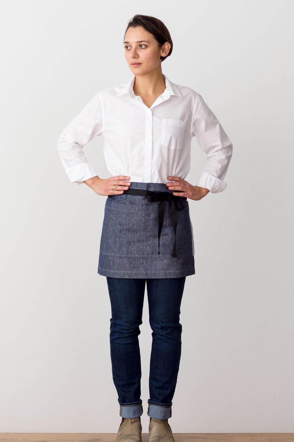 Bistro Server Waist Apron, Cotton, Blue Jean Denim, Front, Men, Women, Durable Canvas