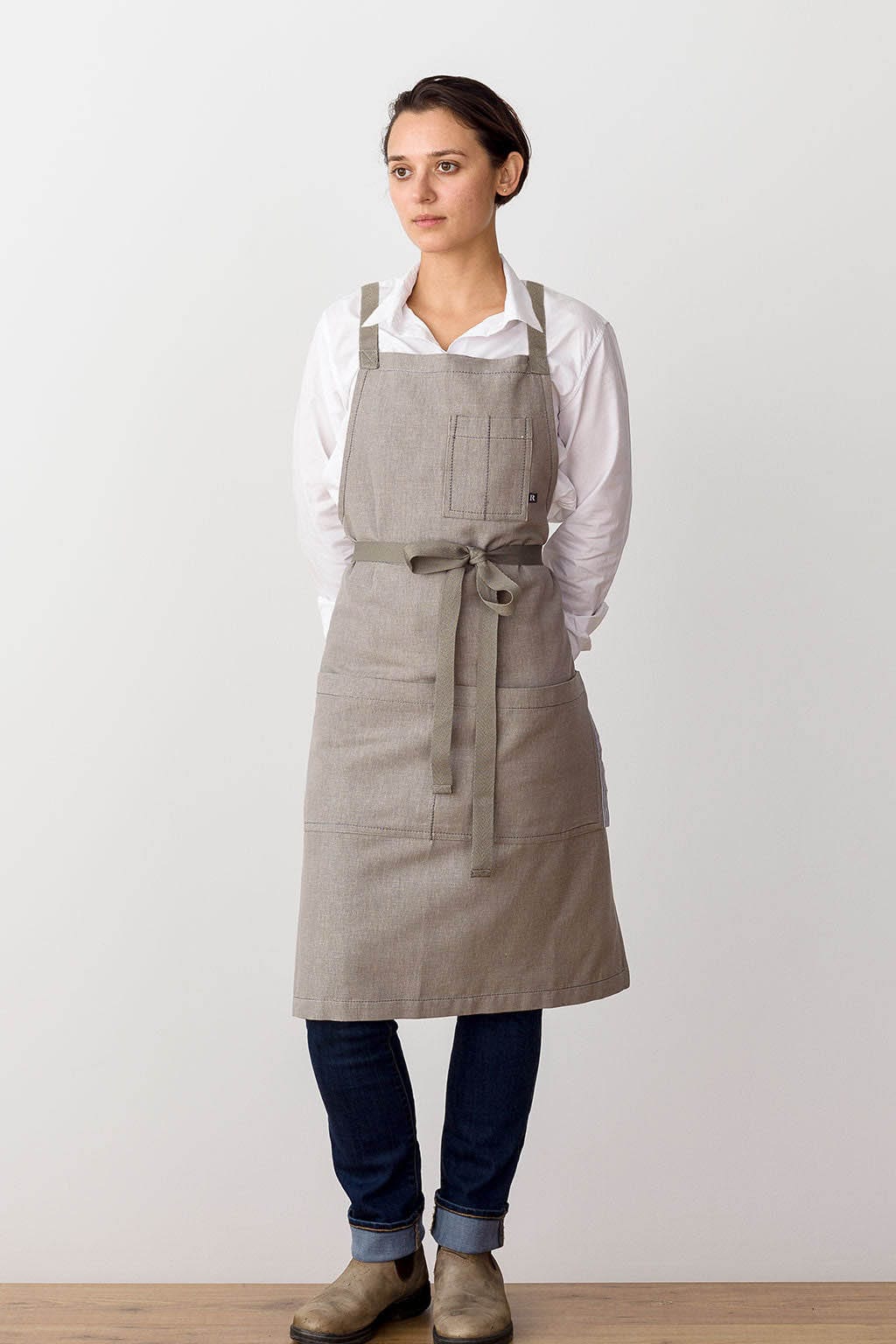 Crossback Chef Apron, Cotton, Beige Tan, Front View, Men, Women, Bulk Discounts, Quick Ship, Industry Pricing