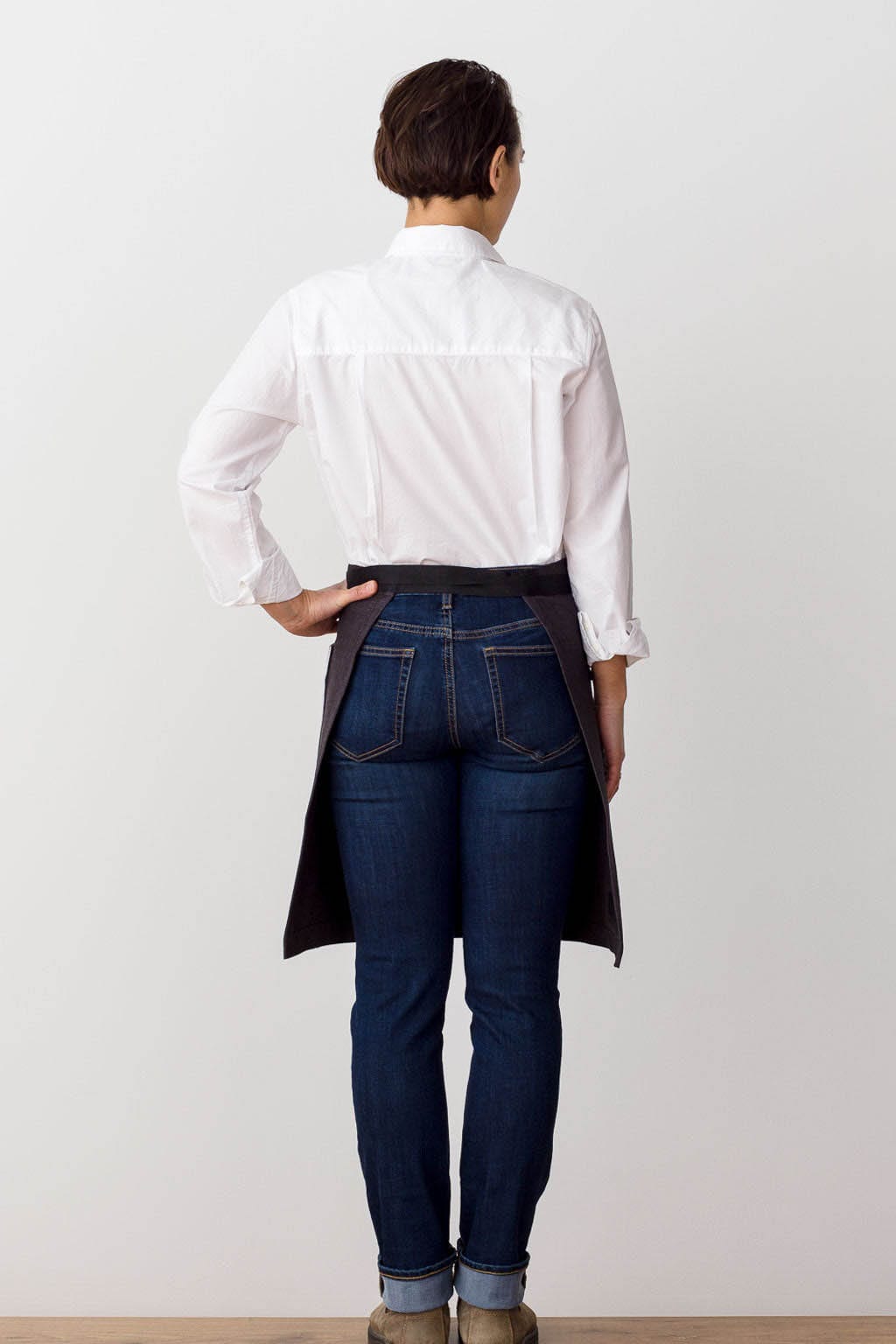 Server Waist Apron, Cotton, Black, Rear View, Volume Discounts, Quick Ship, Pro Quality