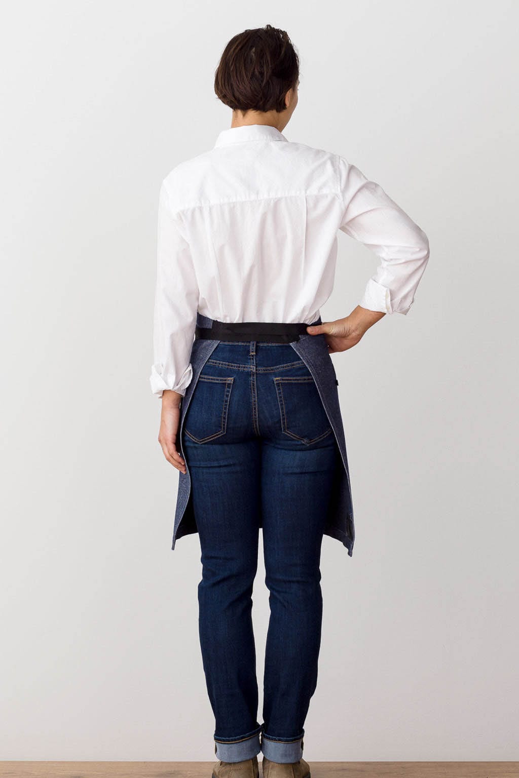 Bistro Server Waist Apron, Cotton, Blue Jean Denim, Rear View, Bulk Pricing, Affordable