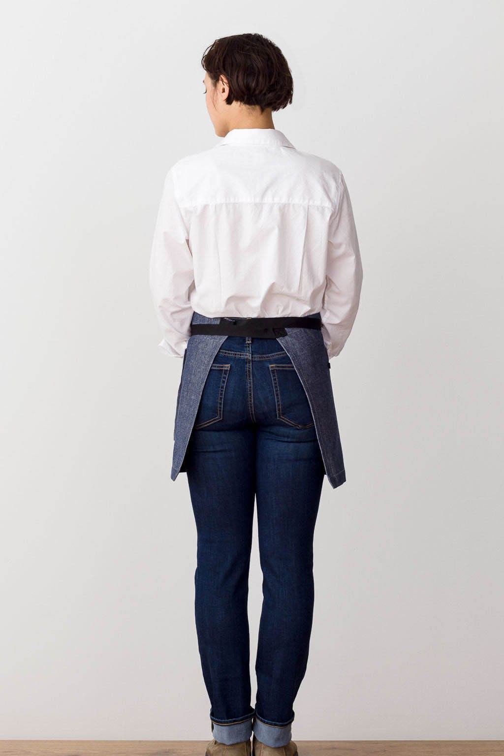 Bistro Server Half Apron, Cotton, Blue Jean Denim, Rear View, Shortest Size, Top Pricing