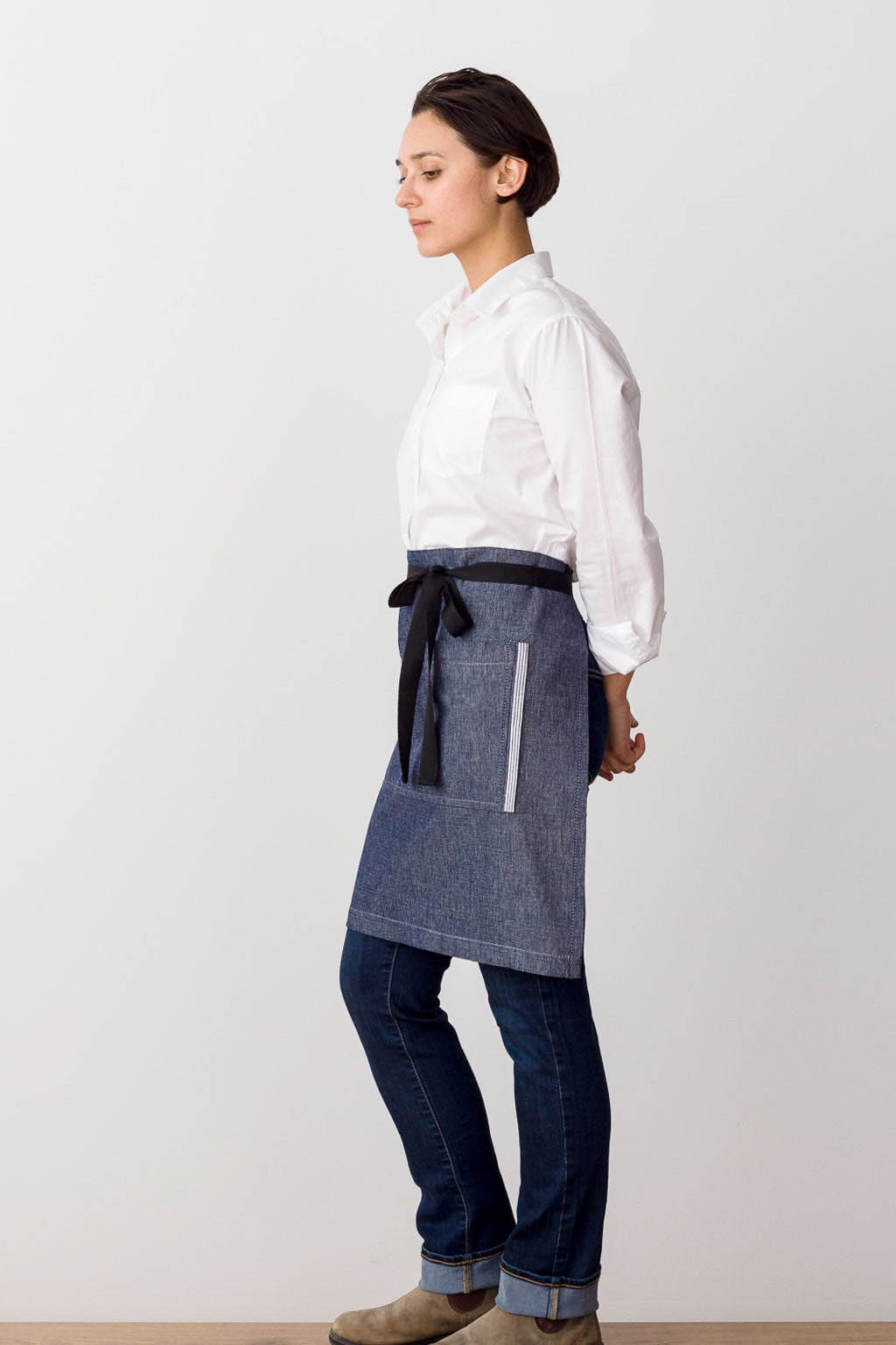 Bistro Server Waist Apron, Cotton, Blue Jean Denim, Side View, Pro, 5-Star Reviews