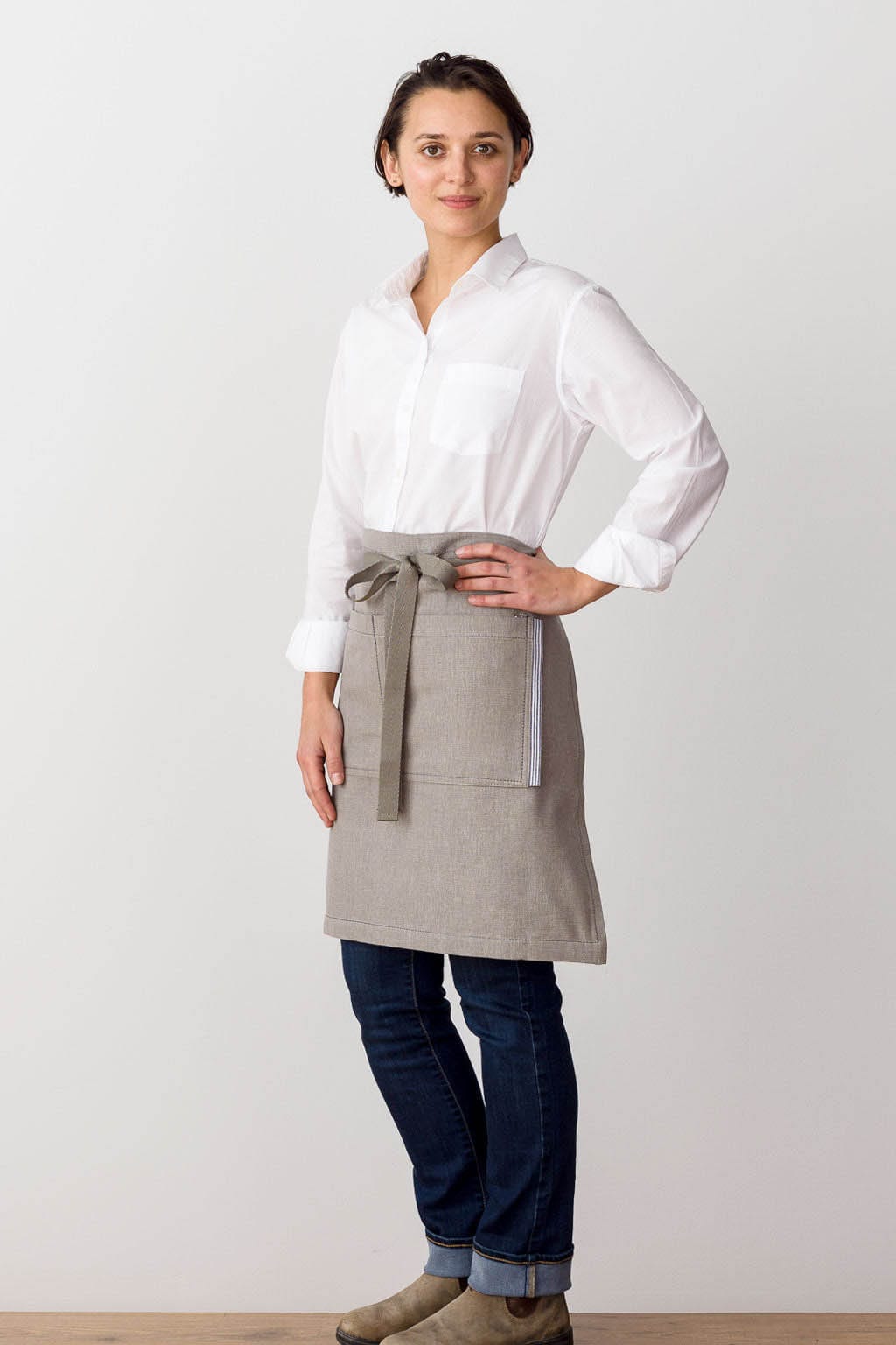 Server Half Apron, Cotton, Beige Tan, Side View, Fast Shipping, Industry Pricing