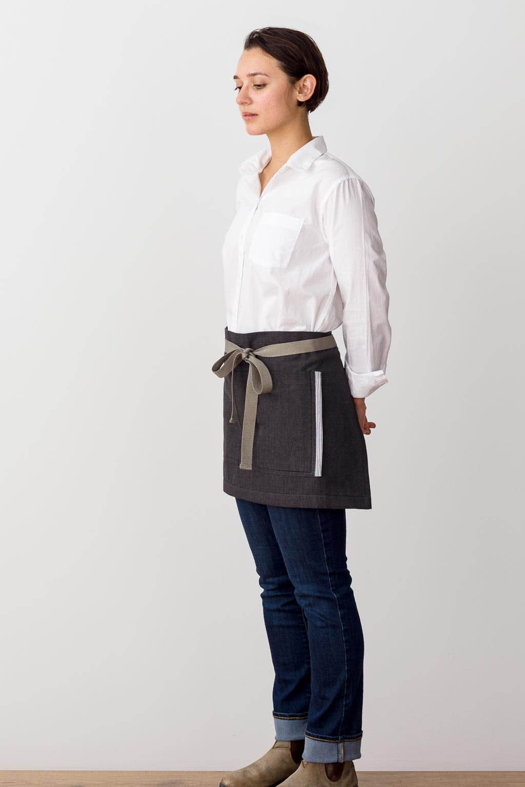 Server Waist Apron, Cotton, Black, Profile View, Wholesale, Top Restaurant Supplier