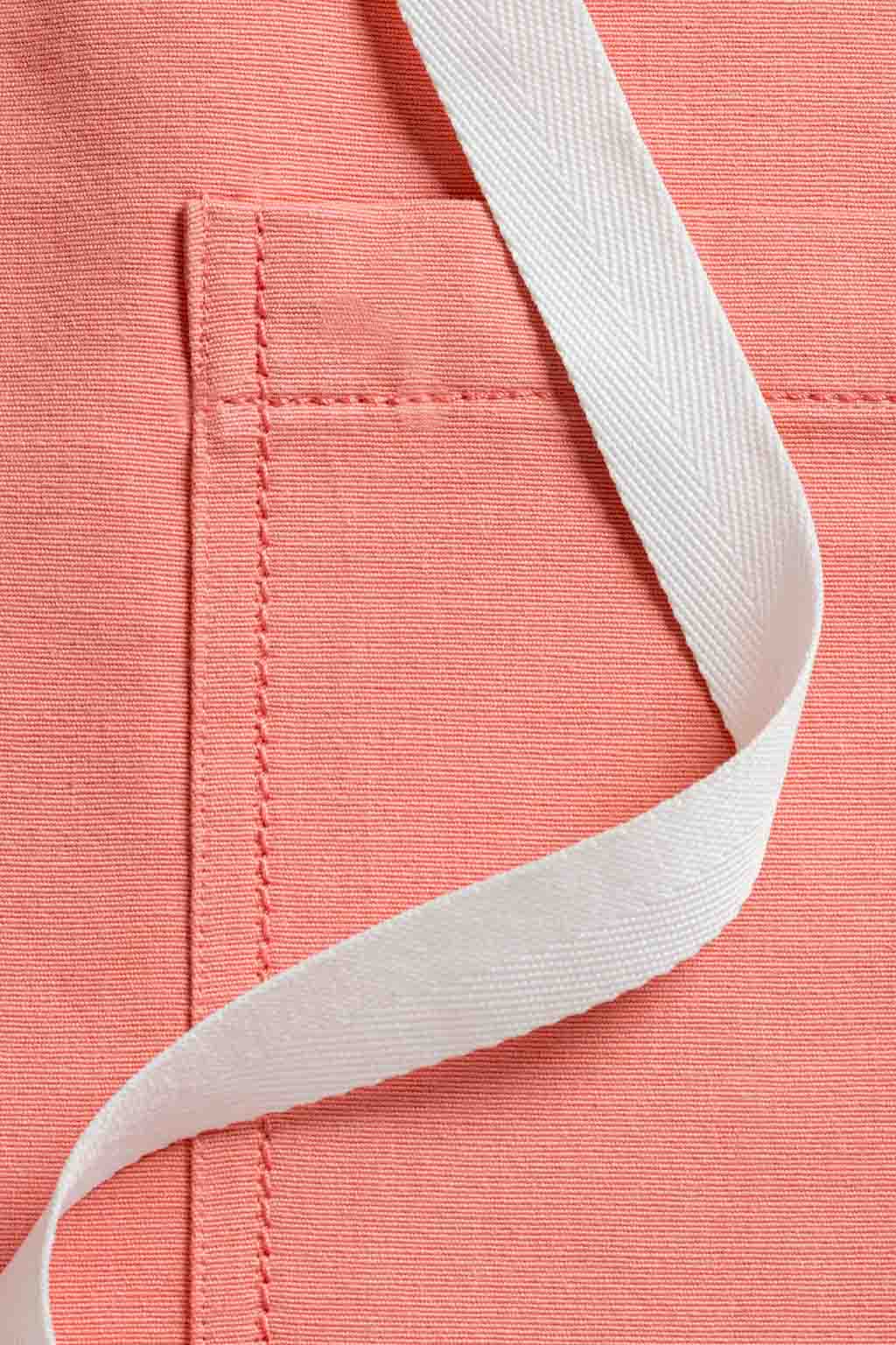 Crossback Chef Apron, Cotton, Coral Pink, White Straps, Detail, Worn by Top Chefs, Top 5-Star Apron