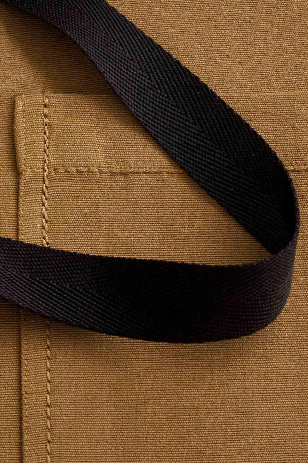 Crossback Chef Apron, Cotton, Ochre Brown, Black Straps, Detail, Premium Quality, Quick Ship, Affordable