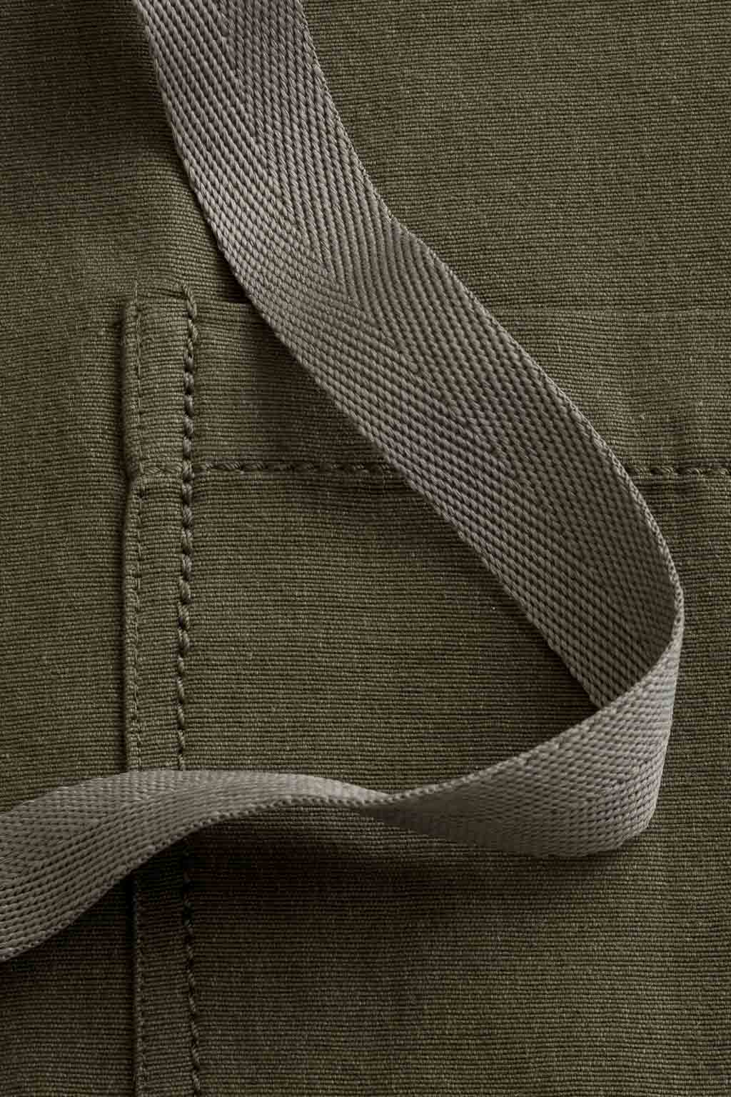 Crossback Chef Apron, Cotton, Olive Green, Detail, Worn by Top Chefs, Wholesale, Affordable