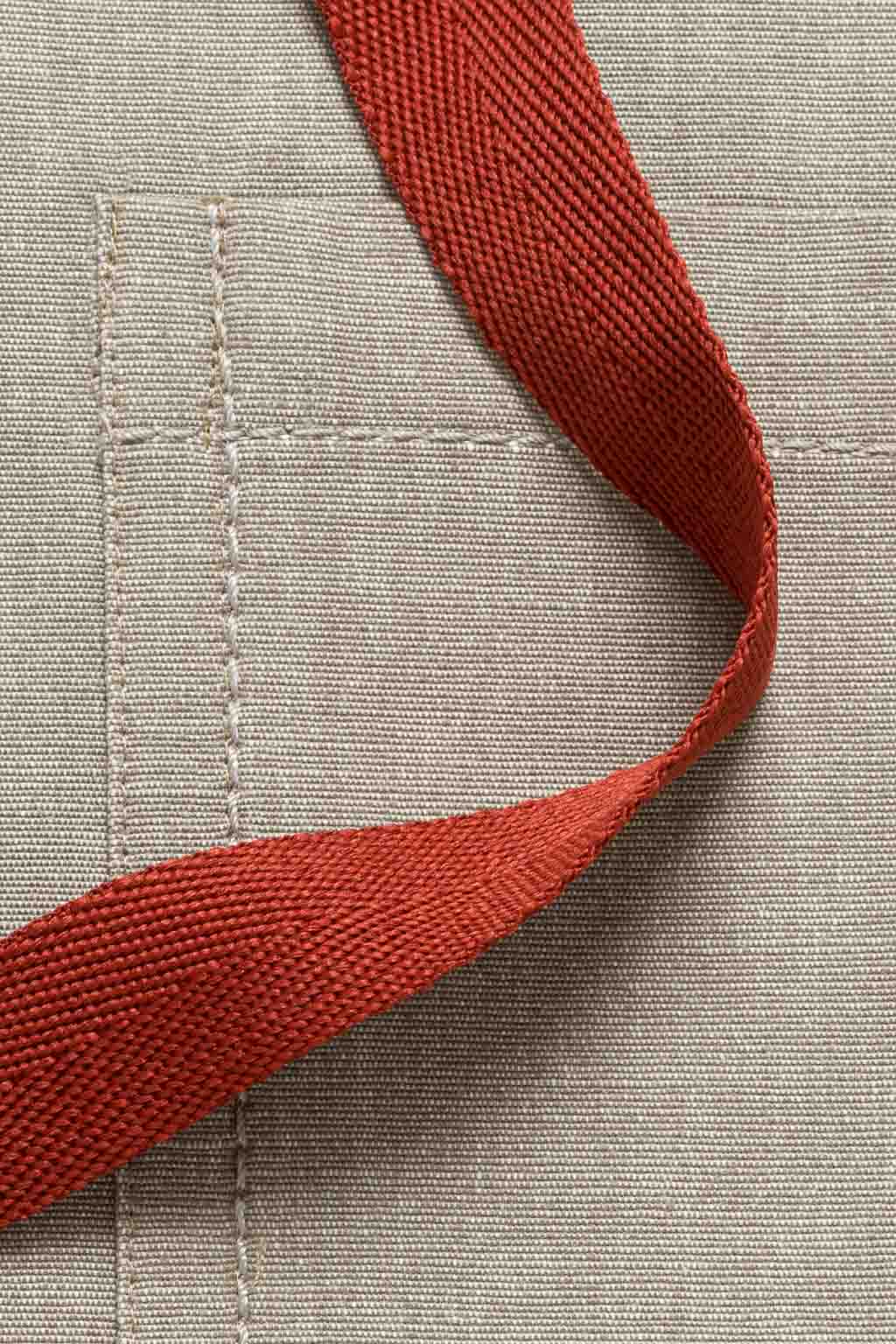 Classic Chef Apron, Cotton, Tan, Red Straps, Detail, Premium Quality, Quick Ship, Wholesale