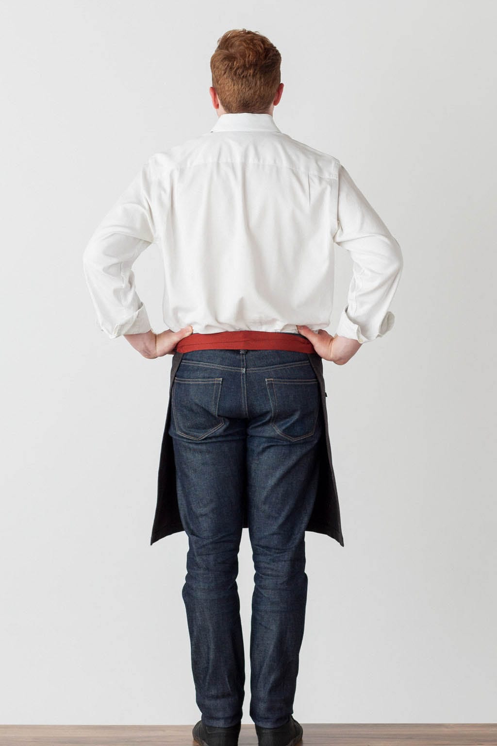 Server Waist Apron, Cotton, Black, Red Straps, Rear View, 5-Star Reviews, Premium Fabrics