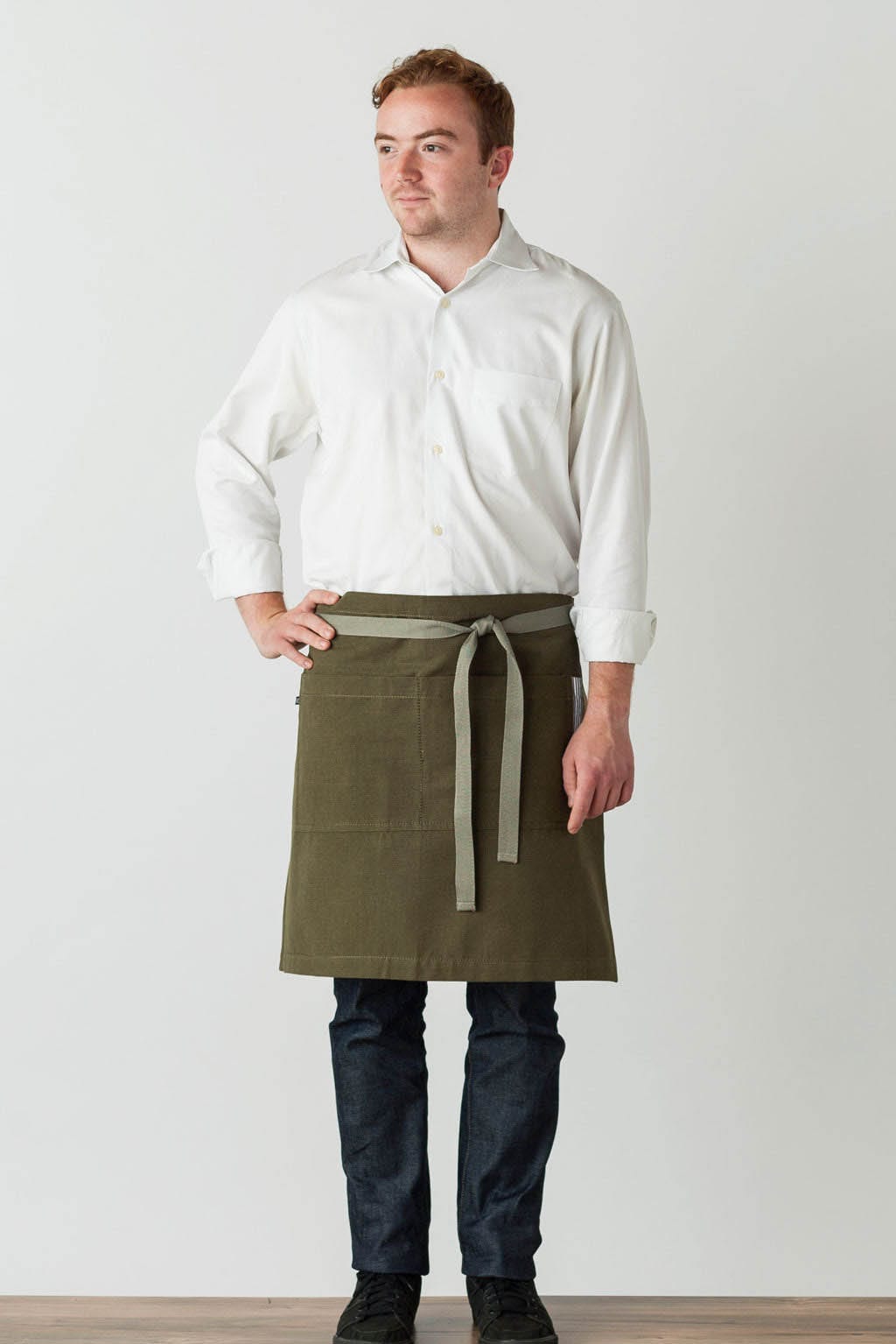 Server Half Apron, Olive Green, Front View, Men, Women, Cooks, Premium Quality, Durable