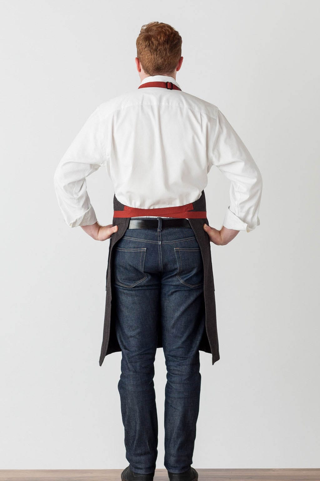 Classic Bib Apron, Cotton, Black, Red Straps, Rear, Trusted by Restaurants & Hotels, Quick Ship, Best Rated