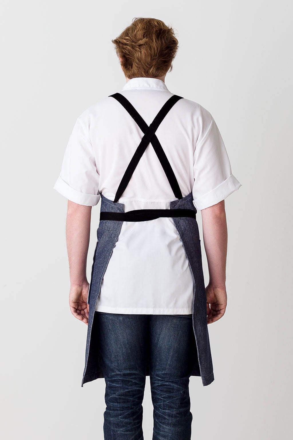Crossback Chef Apron, Cotton, Blue Denim, Rear View, Industry Pricing, 5-Star Reviews