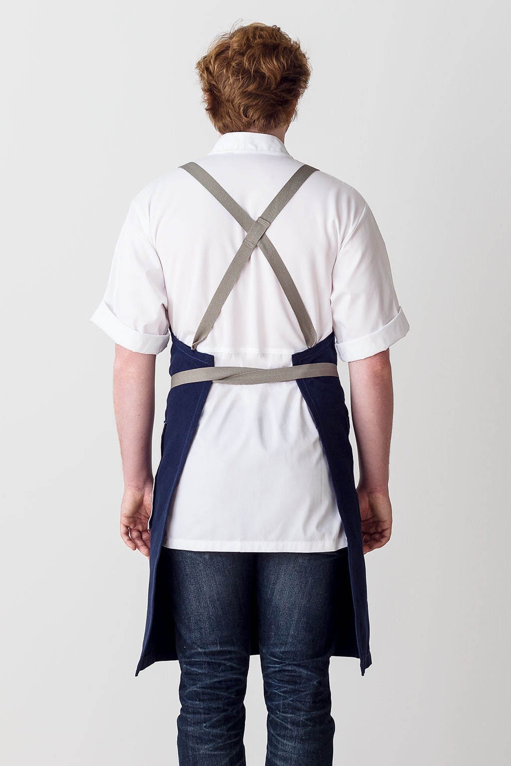 Crossback Chef Apron, Cotton, Navy Blue, Rear View, Industry Pricing, Quick Ship, Premium Fabrics