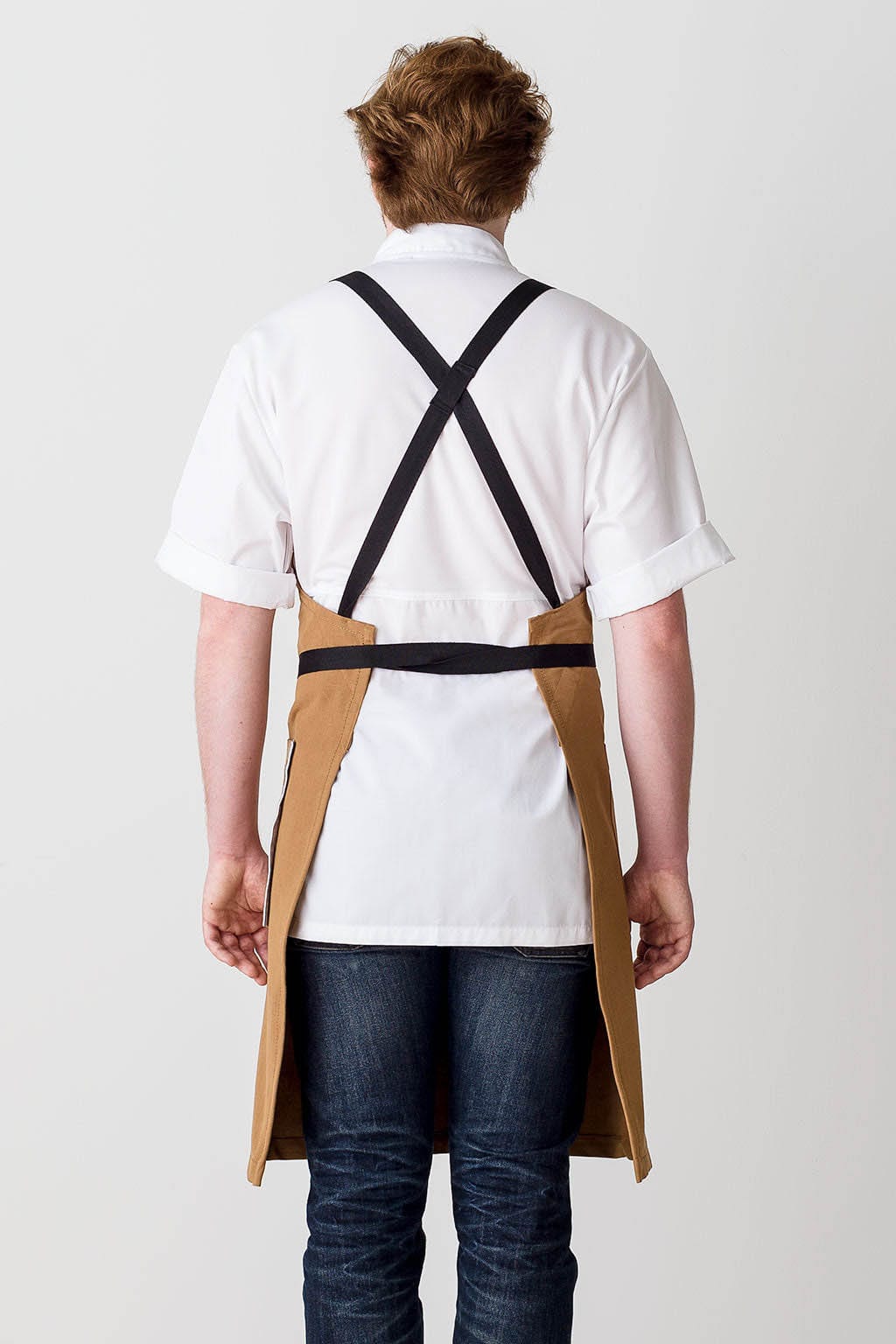 Crossback Chef Apron, Cotton, Brown, Black Straps, Rear View, Wholesale, Restaurant Favorites