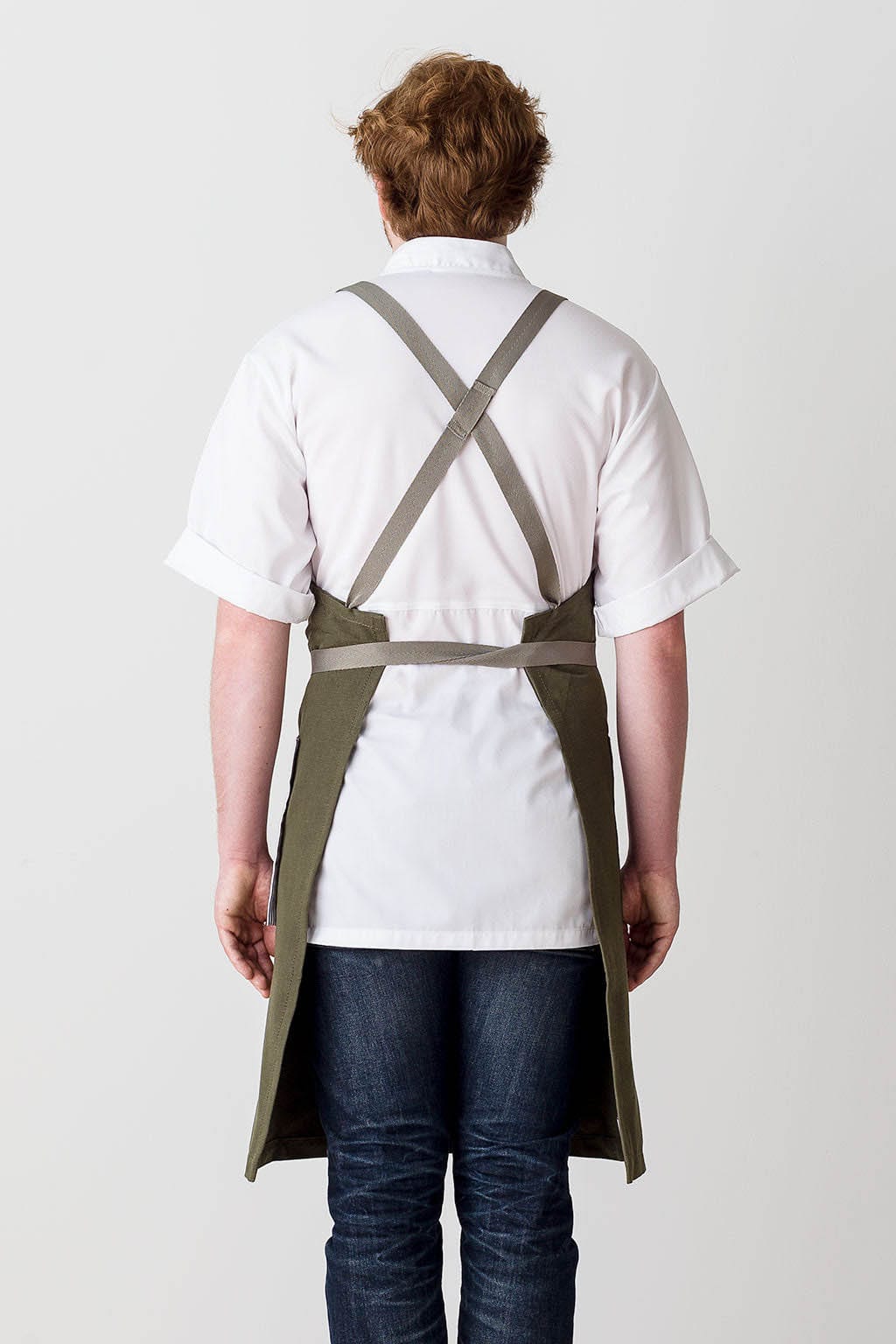 Crossback Chef Apron, Cotton Canvas, Olive Green, Rear View, Quick Ship, Restaurant Favorites