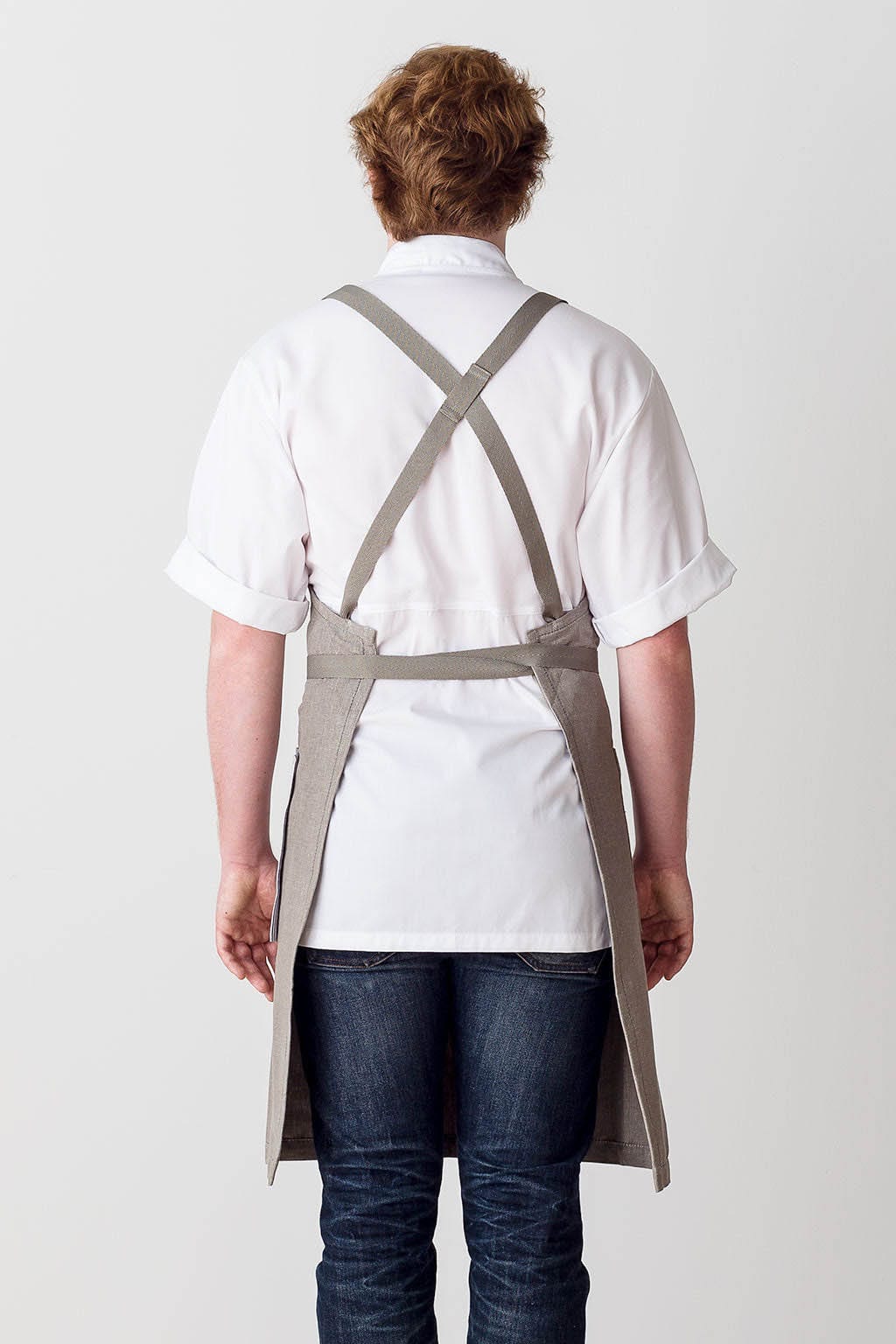 Crossback Bib Chef Apron, Cotton Canvas, Tan, Rear View, Pro, 5-Star Reviews, Industry Pricing, Quality Stitching