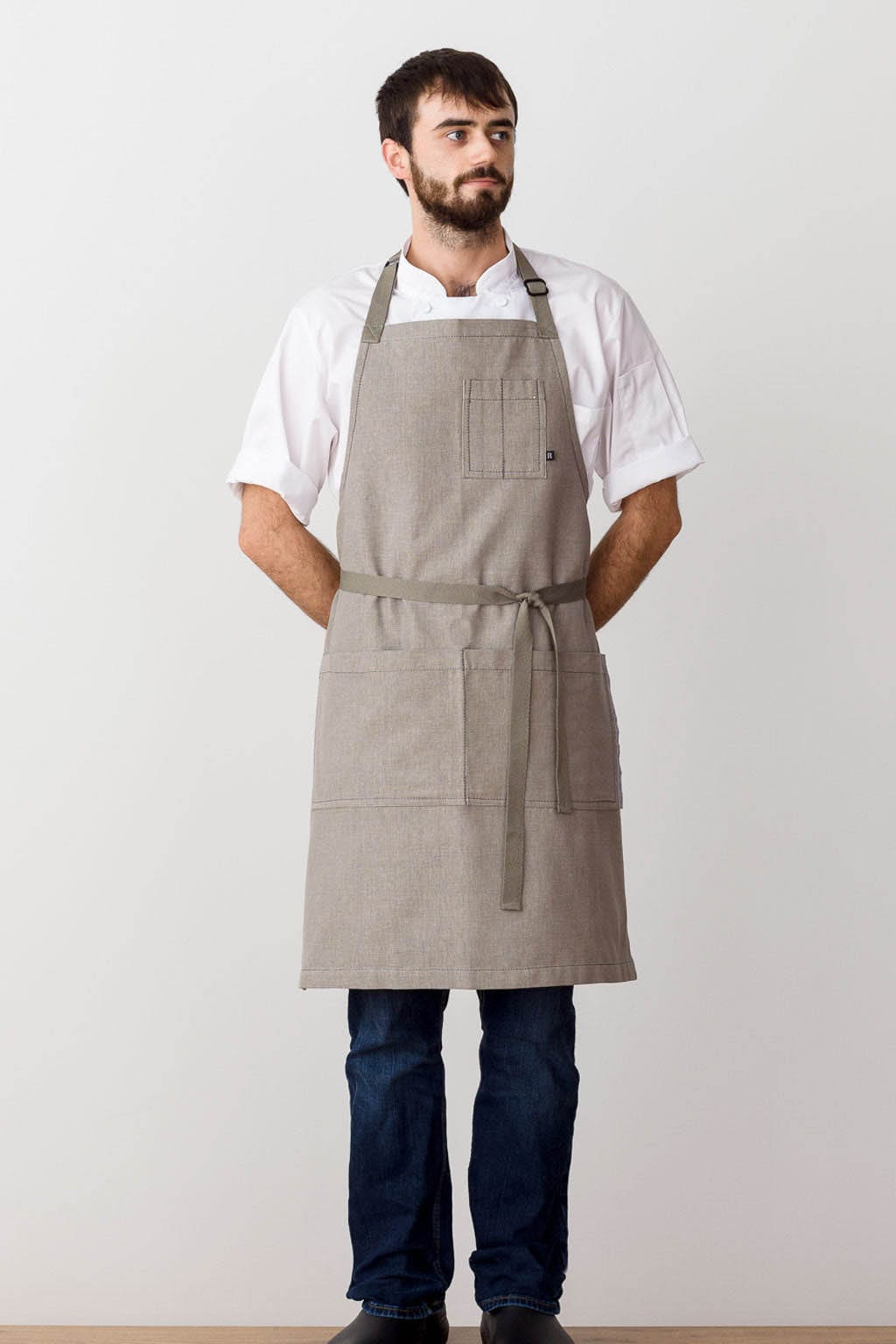 Classic Chef Apron, Cotton Canvas, Tan, Front View, Men, Women, Modern Style, Industry Pricing, Durable Design