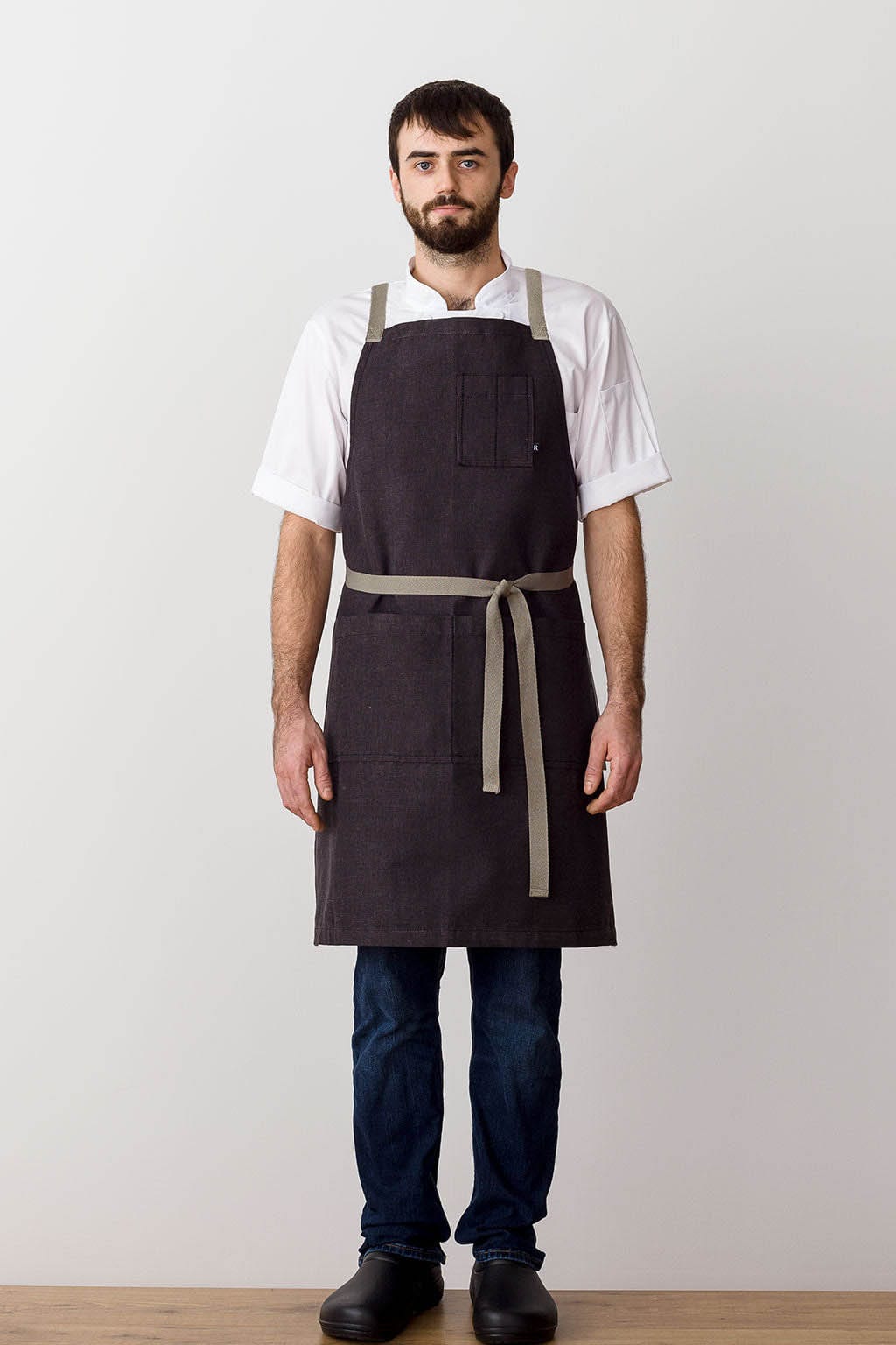 Crossback Chef Apron, Cotton, Black, Front View, Men, Women, Volume Discounts, 5-Star Reviews, Wholesale