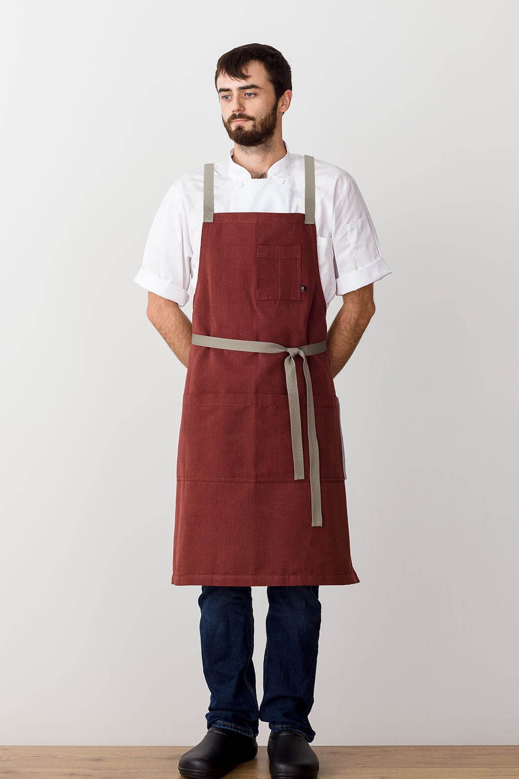 Crossback Chef Apron, Cotton, Maroon Red, Front View, Men, Women, Cooks, Worn by Top Chefs, , Wholesale