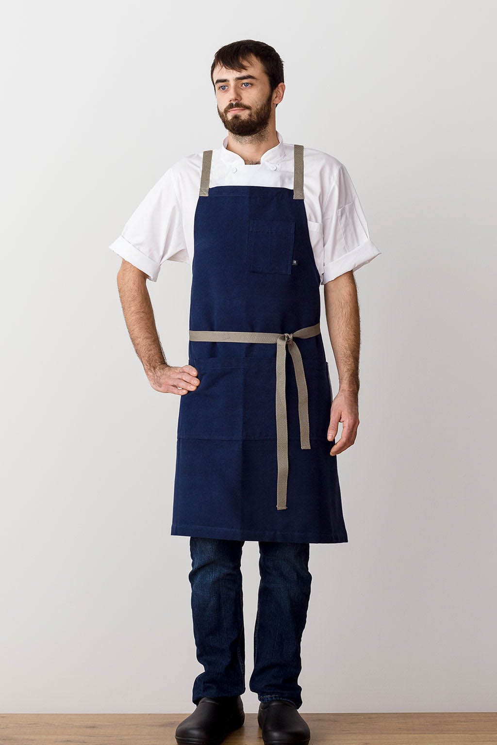 Crossback Chef Apron, Cotton Canvas, Navy Blue, Front View, Men, Women, Pro, Premium Fabrics
