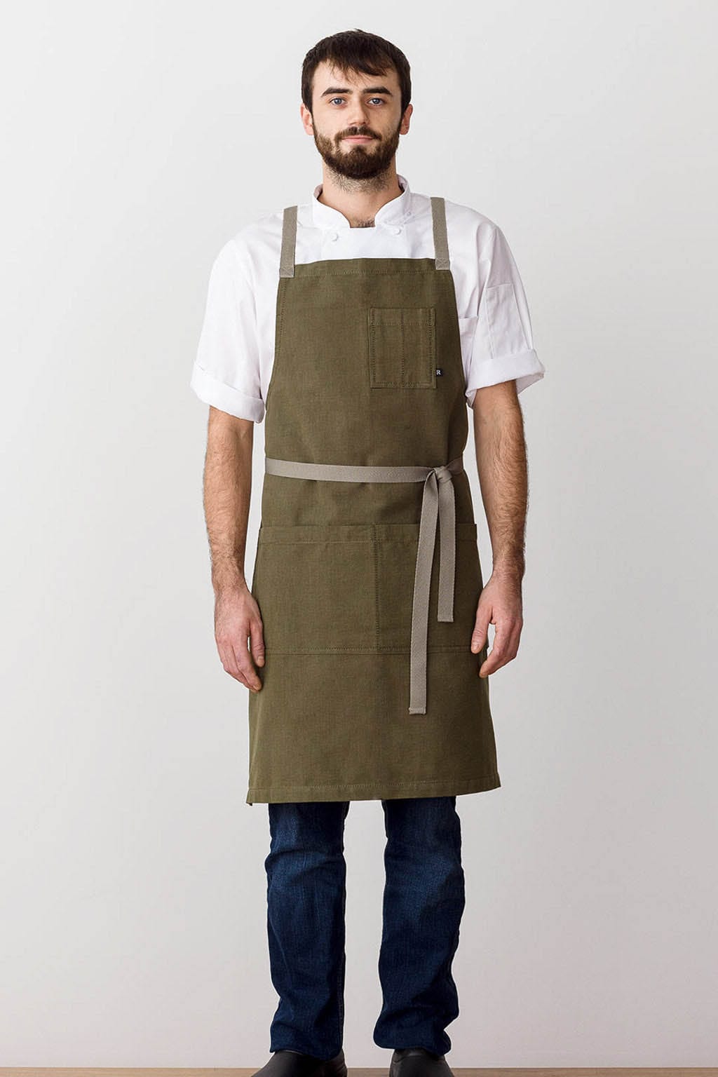 Crossback Chef Apron, Olive Green, Front View, Men, Women, Cooks, Volume Discounts, Quick Ship, Top Rated
