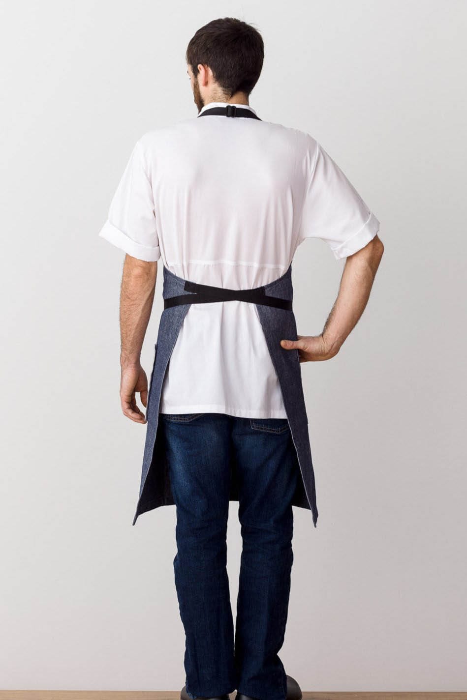 Classic Chef Apron, Cotton, Blue Jean Denim, Rear View, Worn by Top Chefs, Wholesale, Durable