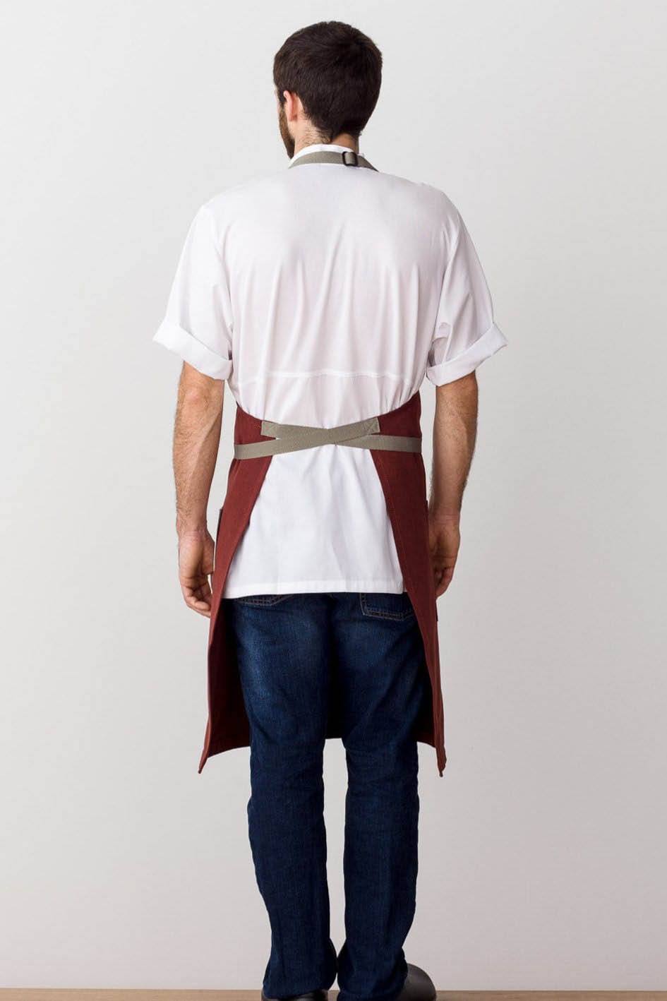 Classic Bib Apron, Cotton, Maroon Red, Rear View, Volume Discounts, 5-Star Reviews, Pro Quality