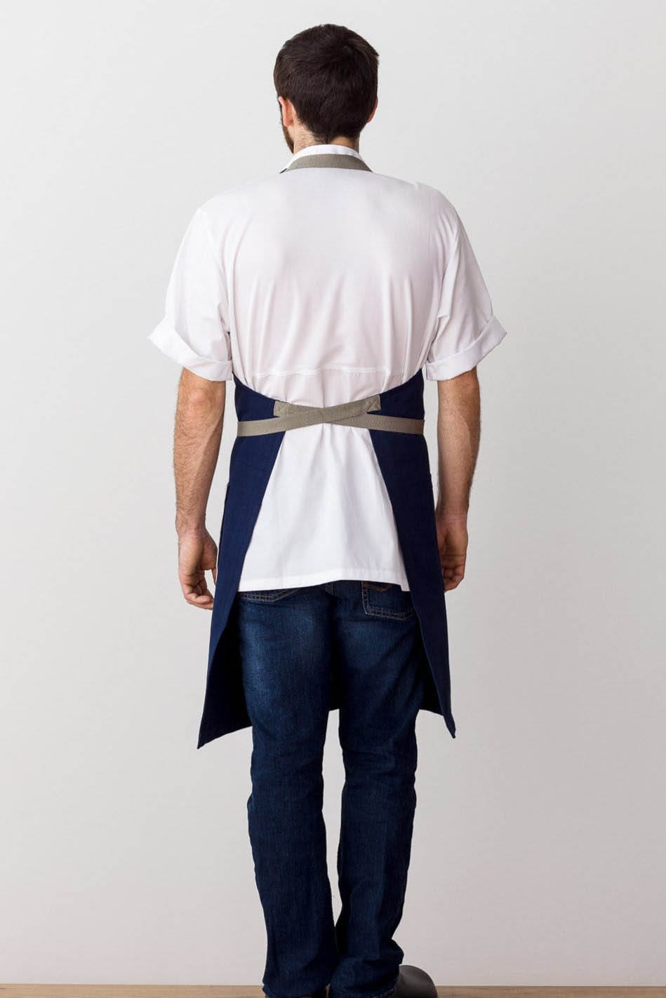 Classic Chef Apron, Cotton, Navy Blue, Rear View, Worn by Top Chefs, Top 5-Star Apron, Best Reviews