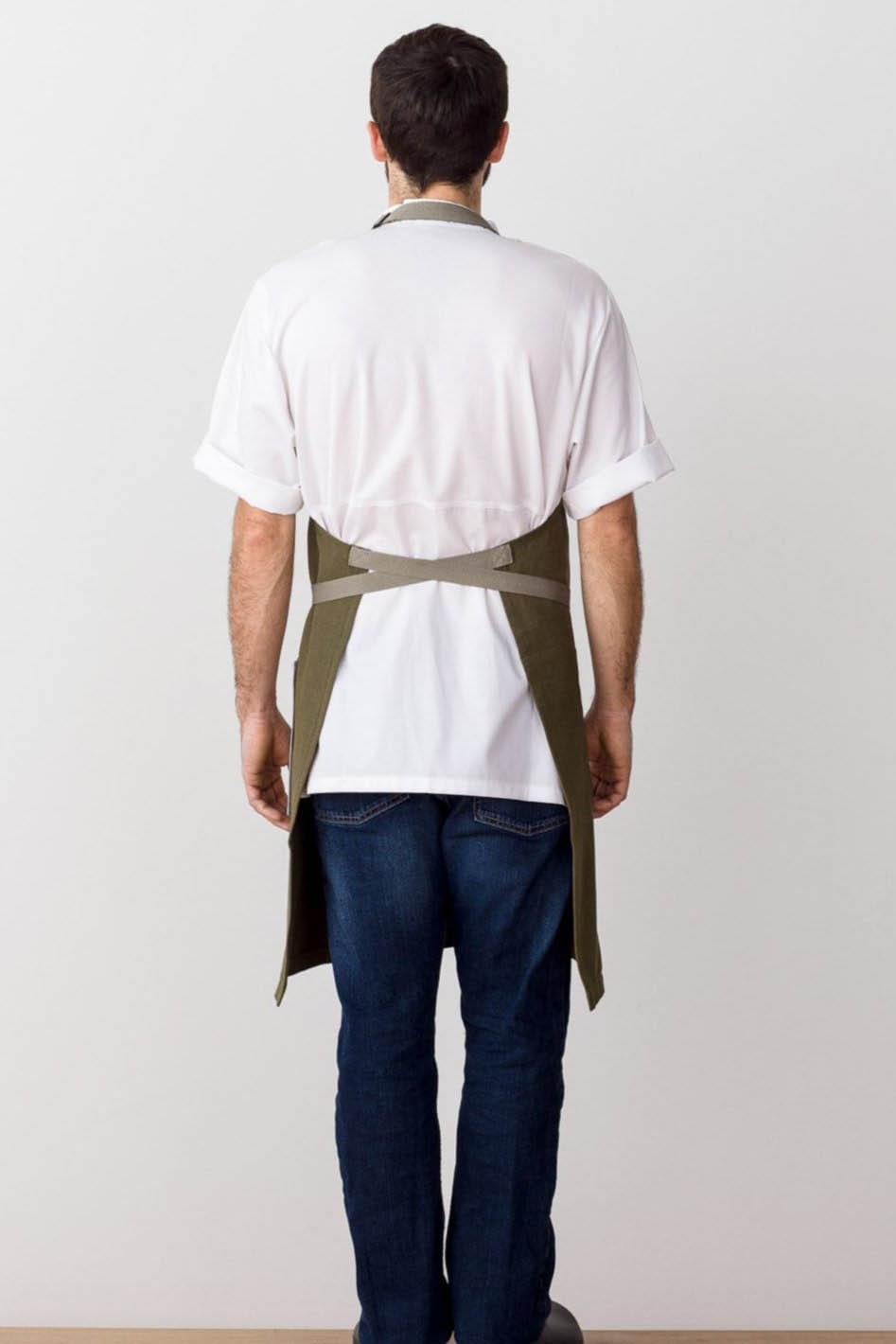 Classic Bib Apron, Cotton, Olive Green, Rear View, Pro, Best Reviews by Customers, Pro Quality