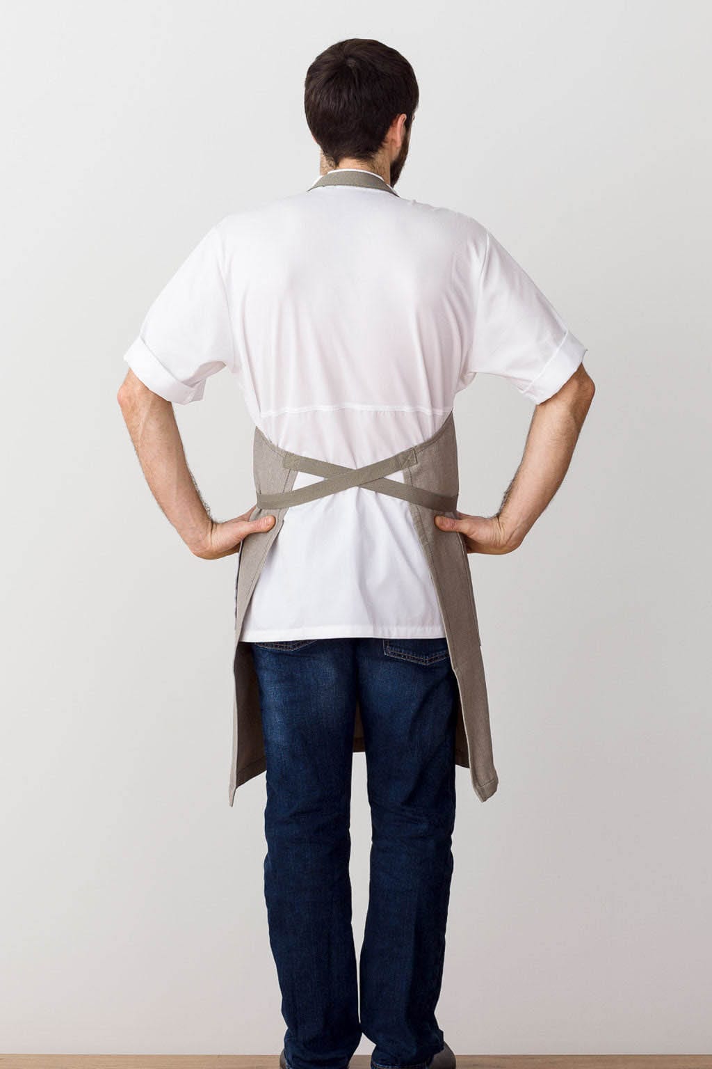 Classic Bib Apron, Cotton Canvas, Pockets, Beige Tan, Rear View, Industry Pricing, Best Reviews, Cool Style